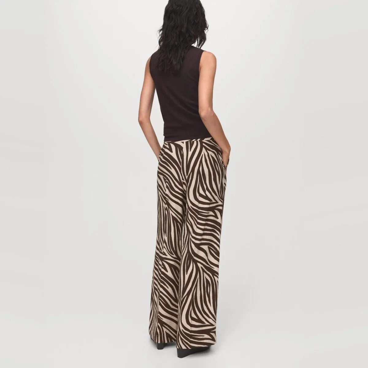 MANGO - Pantalón Recto Pinzas Cebra Mujer Mango