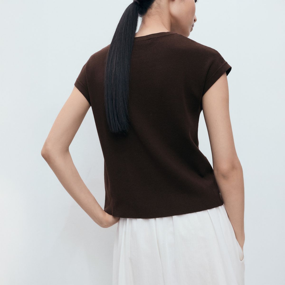 MANGO - Sweater Algodón Punto Manga Corta Mujer Mango