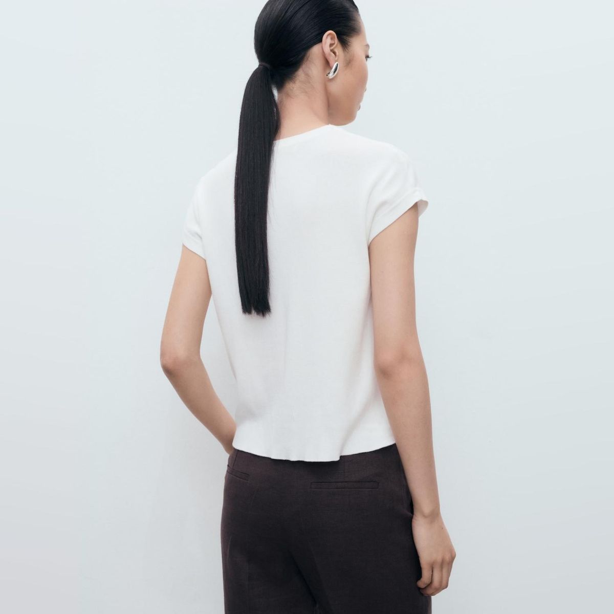 MANGO - Sweater Algodón Punto Manga Corta Mujer Mango