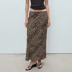 MANGO - Falda Midi Leopardo Mujer