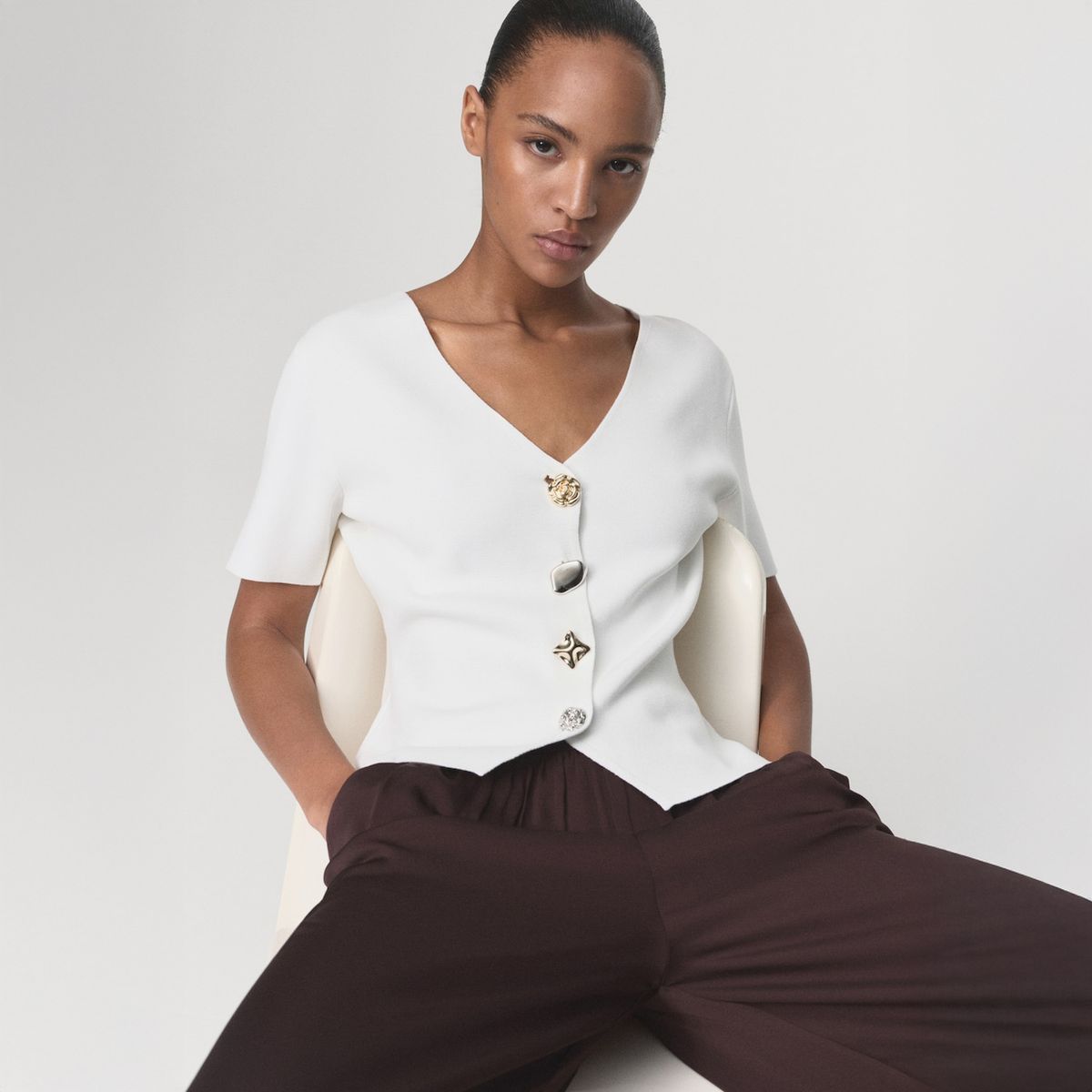 MANGO - Chaleco Punto Botones Joya Mujer Mango