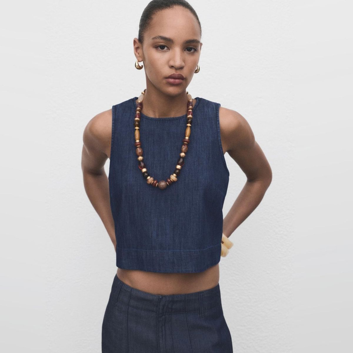 MANGO - Polera Crop Denim Mujer Mango