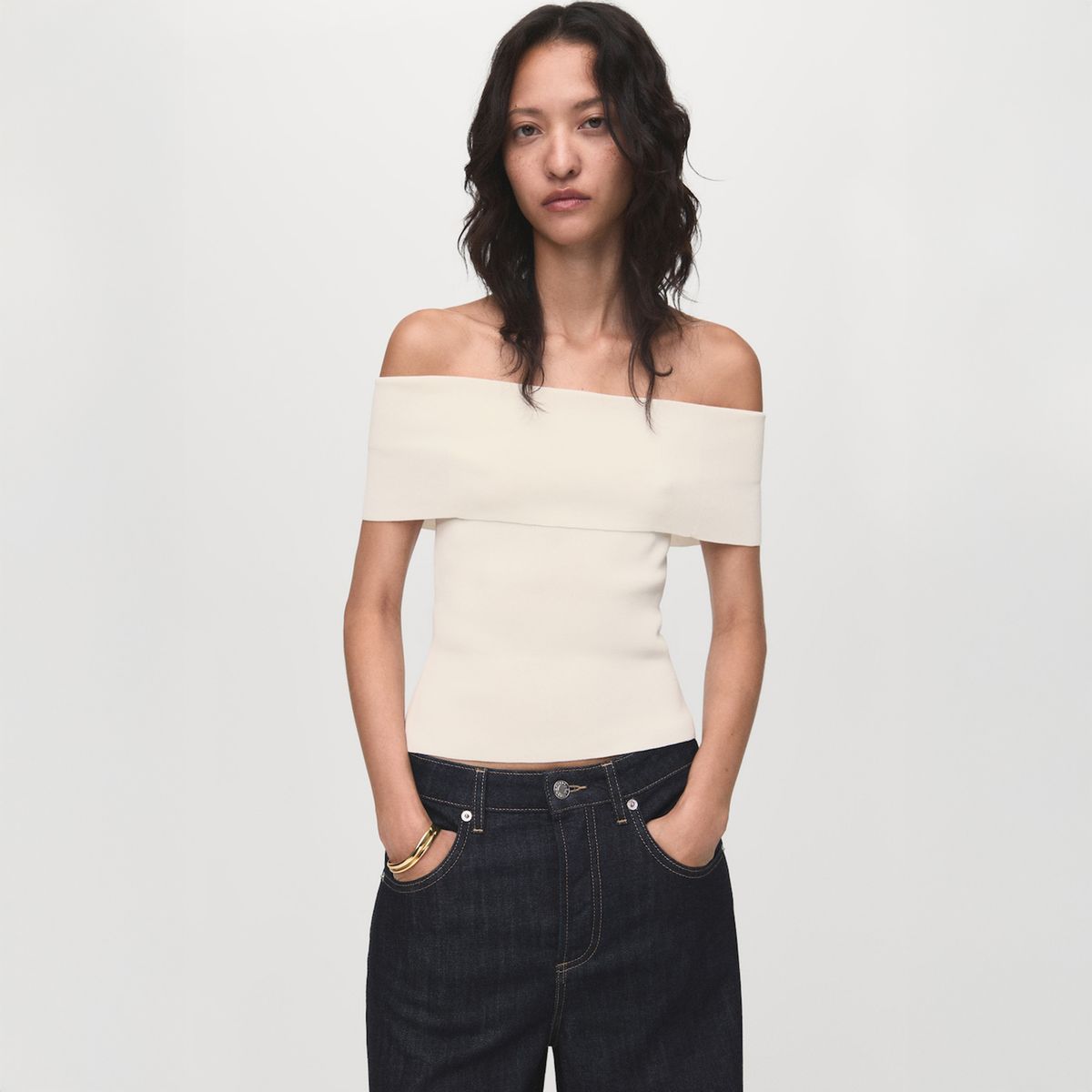 MANGO - Polera Punto Palabra De Honor Mujer Mango