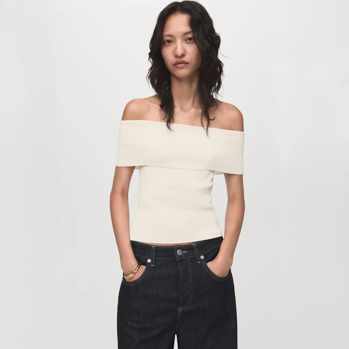 MANGO - Polera Punto Palabra De Honor Mujer Mango