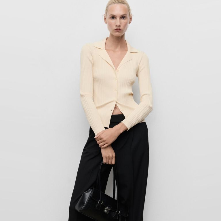 MANGO Chaleco Solapas Canalé Mujer