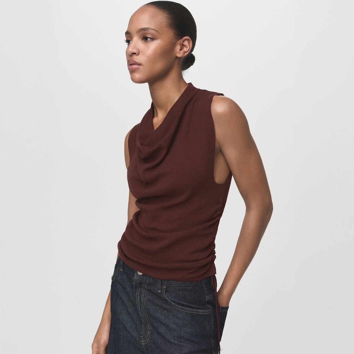 MANGO - Polera Punto Fruncidos Mujer Mango