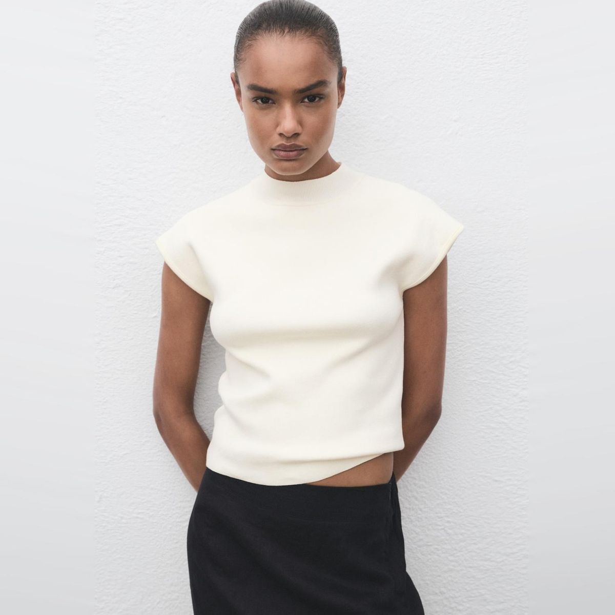 MANGO - Sweater Punto Fino Manga Corta Mujer Mango