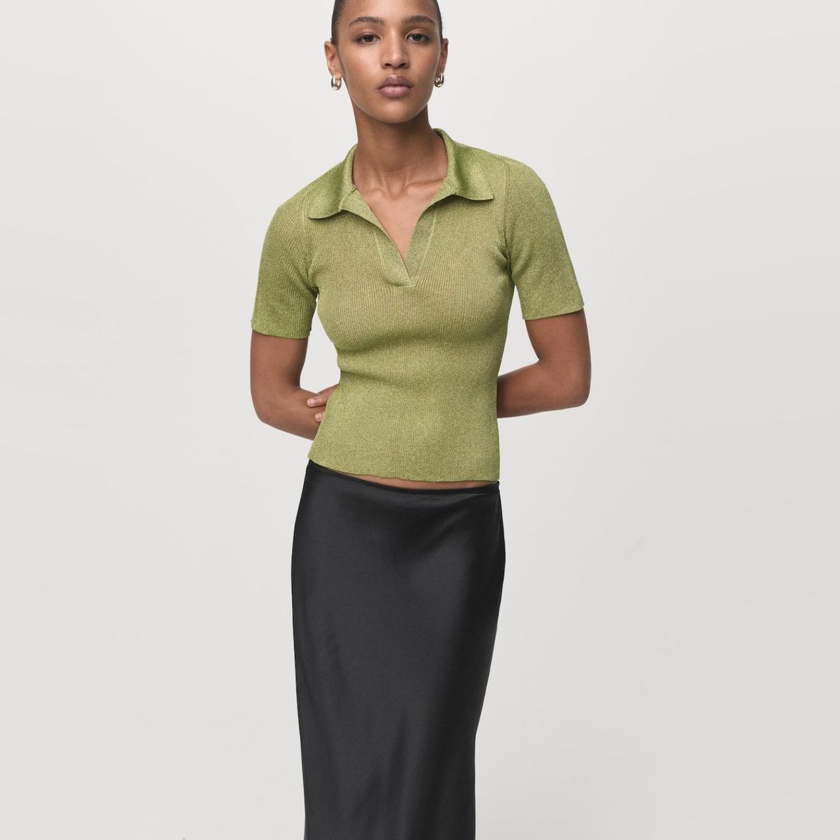 MANGO - Sweater Lúrex Cuello Polo Mujer Mango