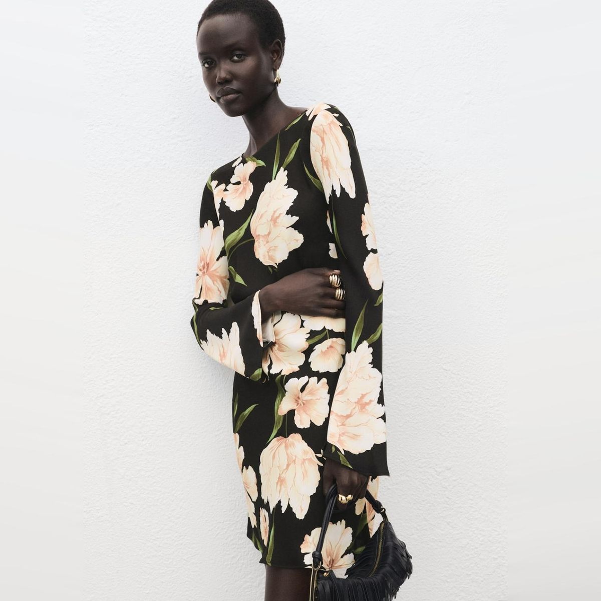 MANGO - Vestido Manga Acampanada Estampado Floral Mango Mujer