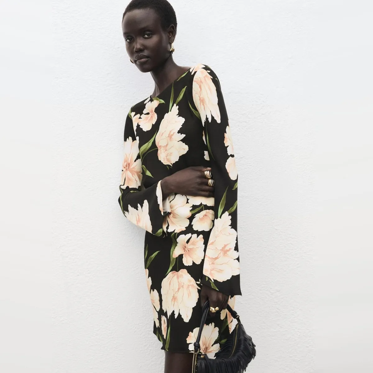 MANGO - Vestido Manga Acampanada Estampado Floral Mango Mujer