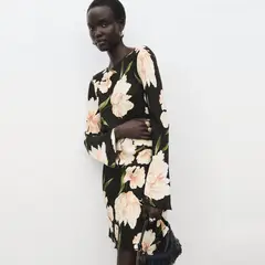 MANGO - Vestido Manga Acampanada Estampado Floral Mujer