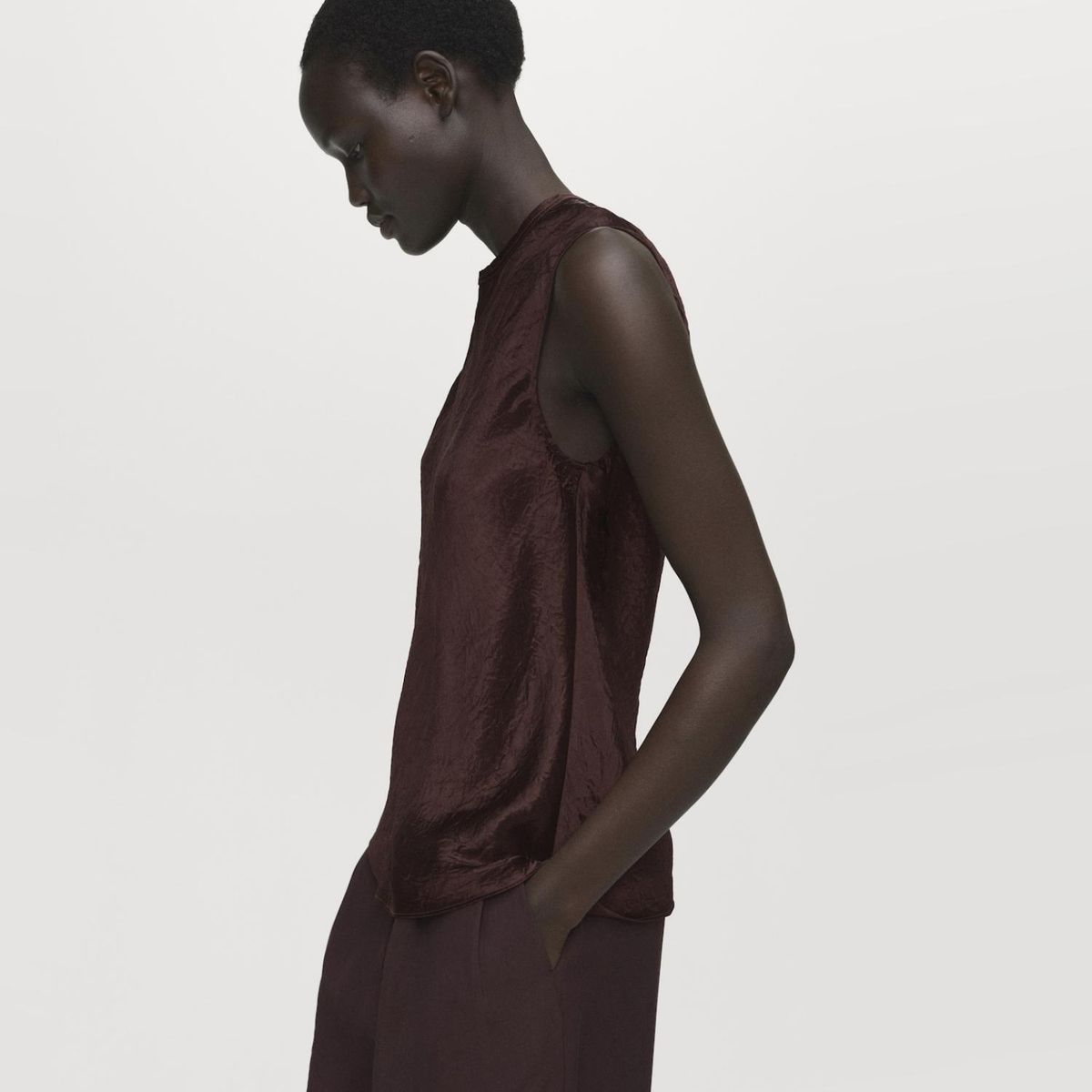 MANGO - Blusa Satinada Efecto Arrugado Mujer Mango