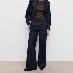 MANGO - Pantalón Denim Wide Leg Trabillas Mujer