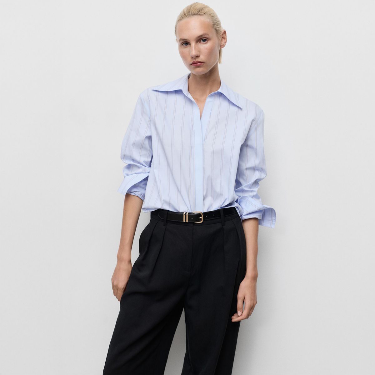 MANGO - Blusa Rayas Solapas Mujer Mango