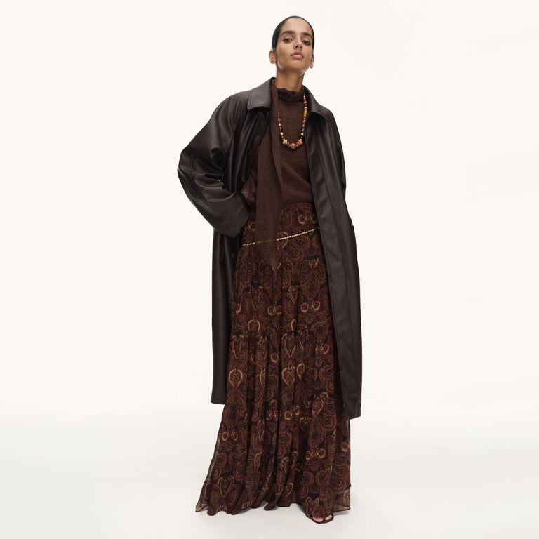 Trench Largo Efecto Piel Mujer