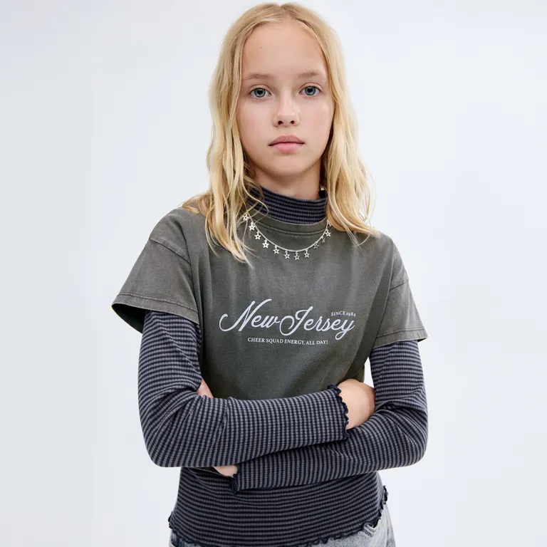 MANGO KIDS Polera Crop Estampada Niña Mango