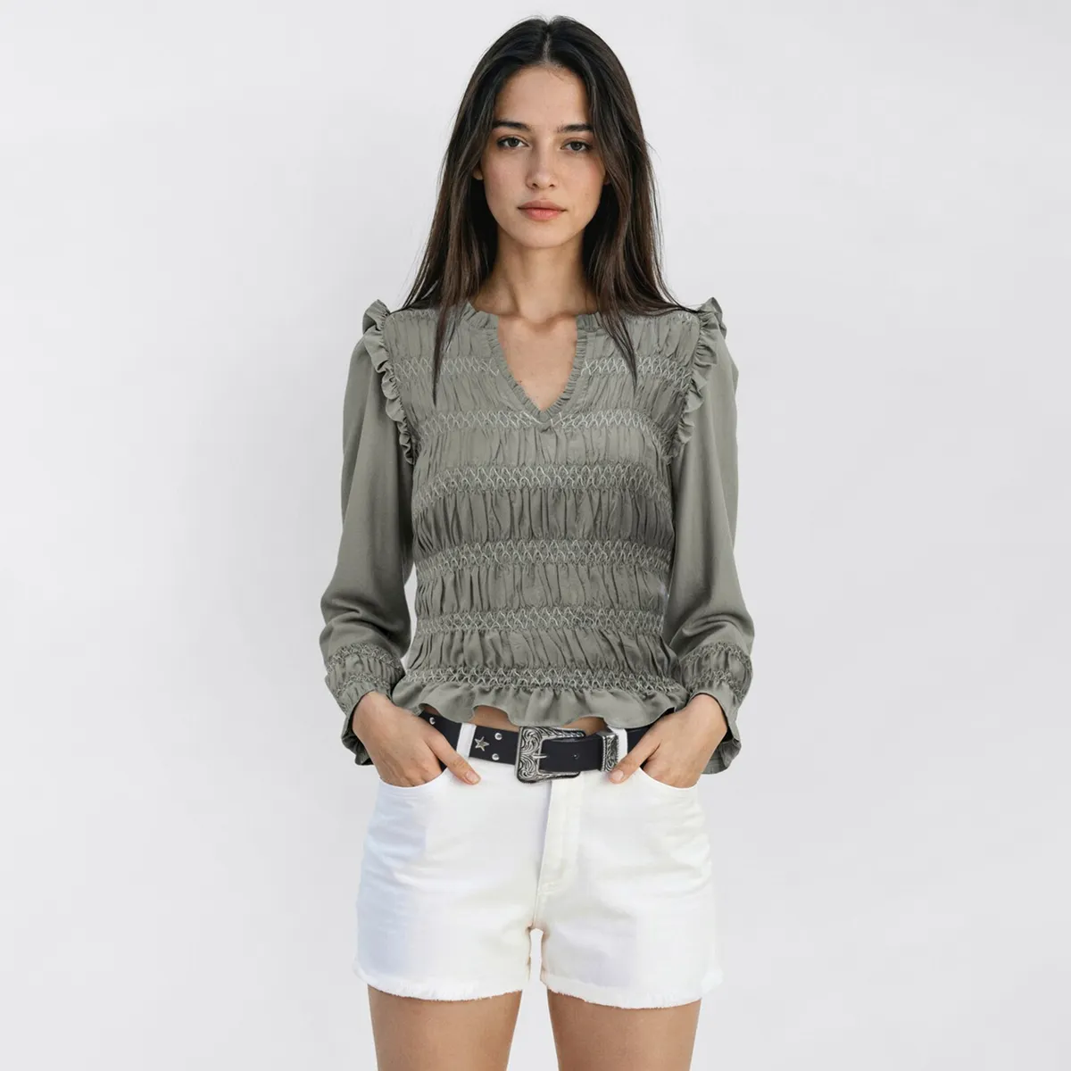 MANGO TEEN - Blusa Fruncida Detalles Bordados Niña Mango
