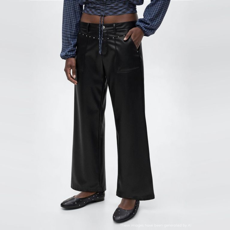 MANGO TEEN Pantalones Polipiel Tachuelas Niña Mango