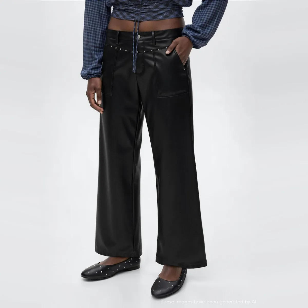 MANGO TEEN - Pantalones Polipiel Tachuelas Niña Mango