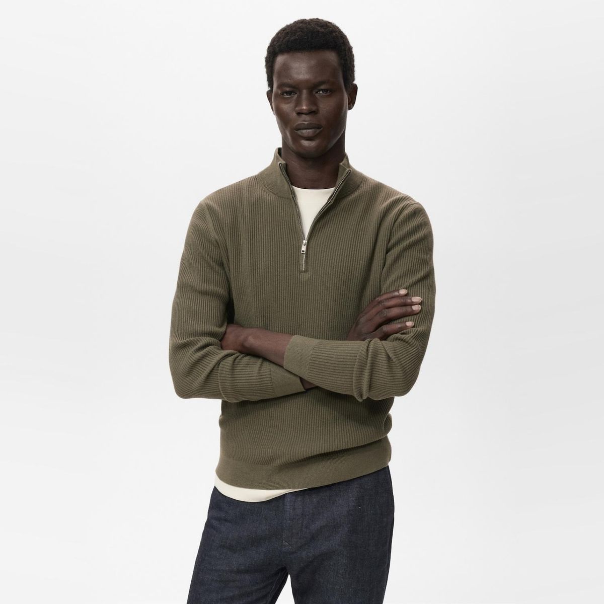 MANGO MAN - Sweater Canalé Cuello Cremallera Hombre Mango Man