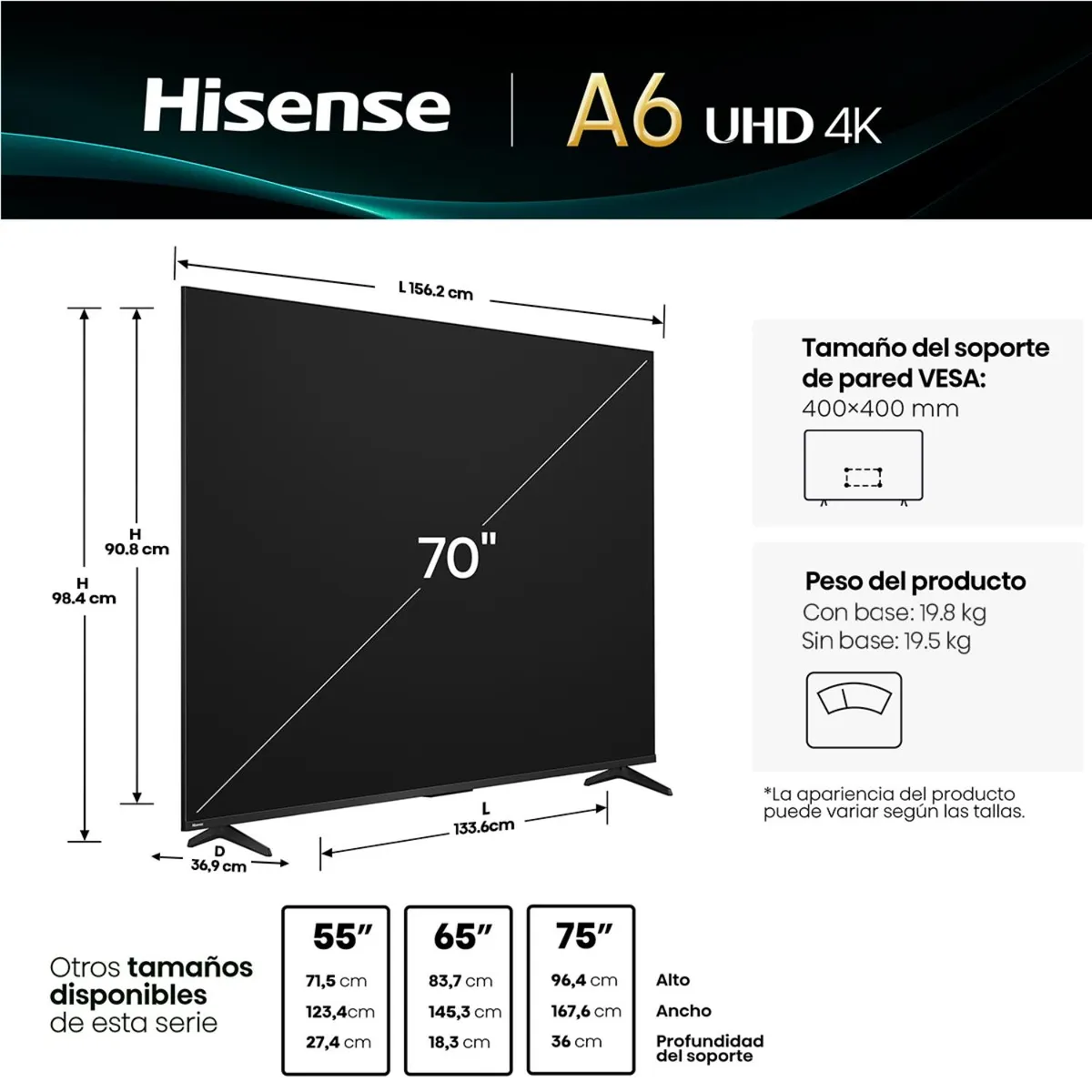 HISENSE - Led Smart Tv 70" 70A6Nv 4K UHD Hisense