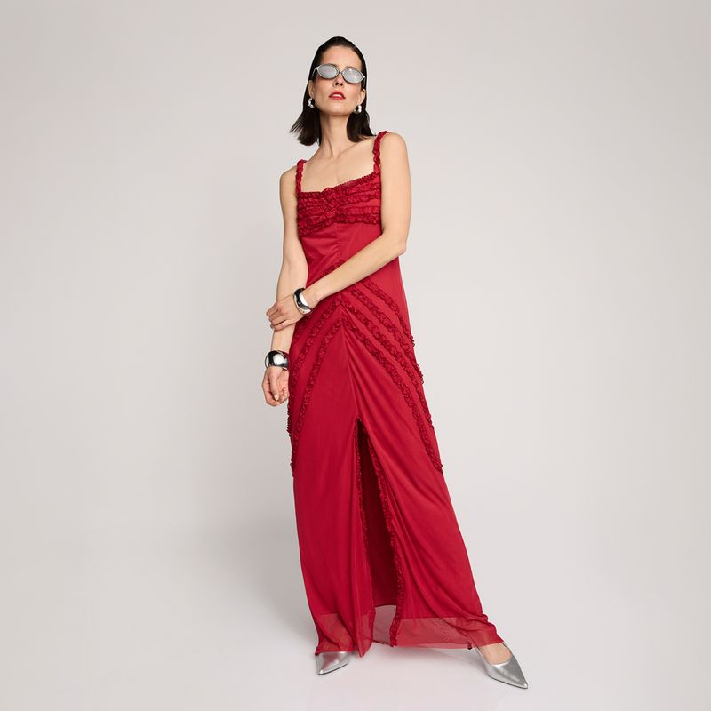 LAAGAM - Vestido Tul Escote Recto y Tirantes Laagam