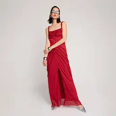 LAAGAM - Vestido Tul Escote Recto y Tirantes