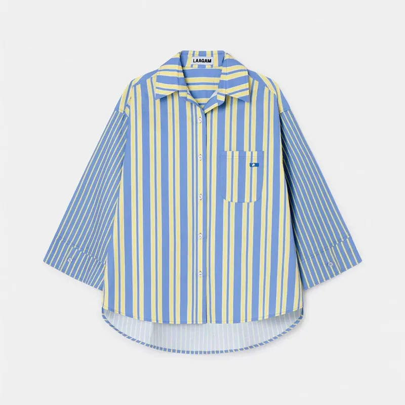LAAGAM - Blusa Rayas Bolsillo Frontal Algodón Mujer Laagam