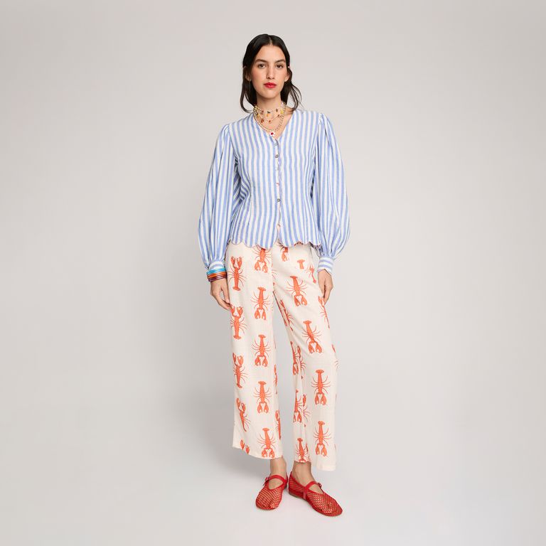 NURRK Pantalón Recto Estampado Lino Mujer