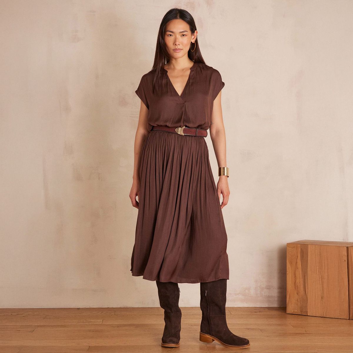 MAISON 123 - Falda Larga Plisada Mujer Maison 123