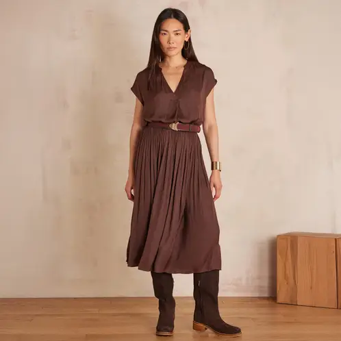 MAISON 123 - Falda Larga Plisada Mujer