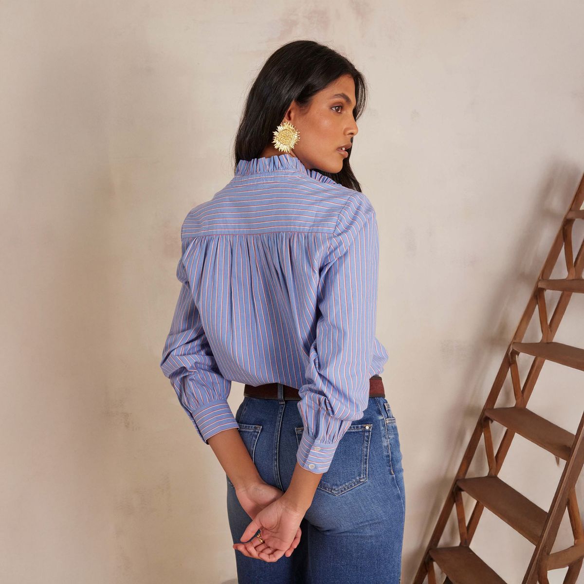 MAISON 123 - Blusa Rayas Cuello Alto 100% Algodón Mujer Maison 123