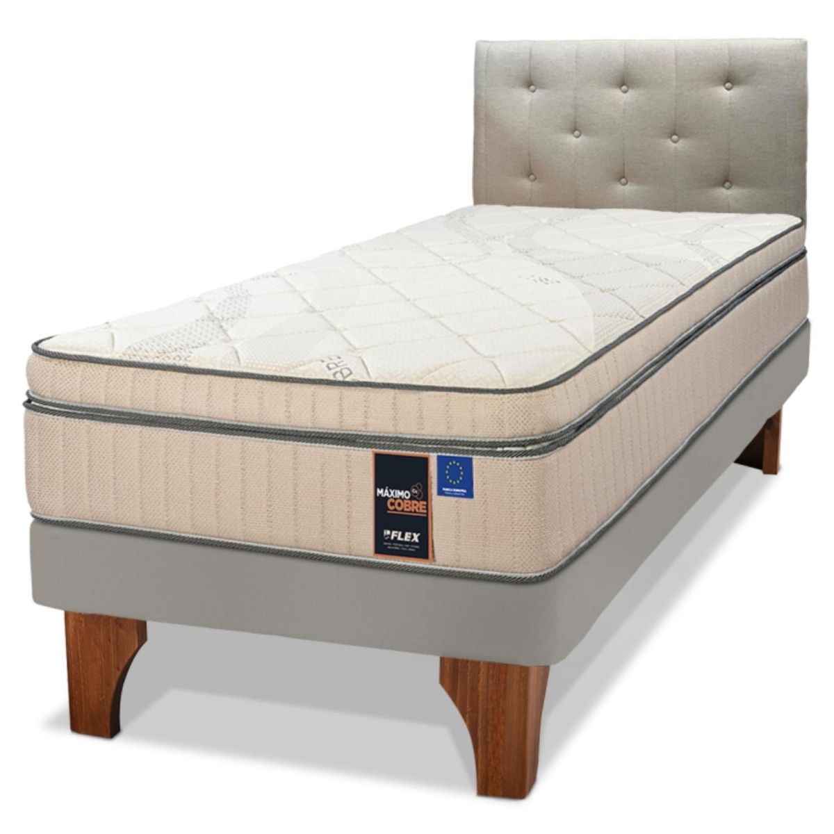 FLEX - Cama Europea Maximo Cobre 1.5 Plazas x 2.00mt  + Respaldo Flex
