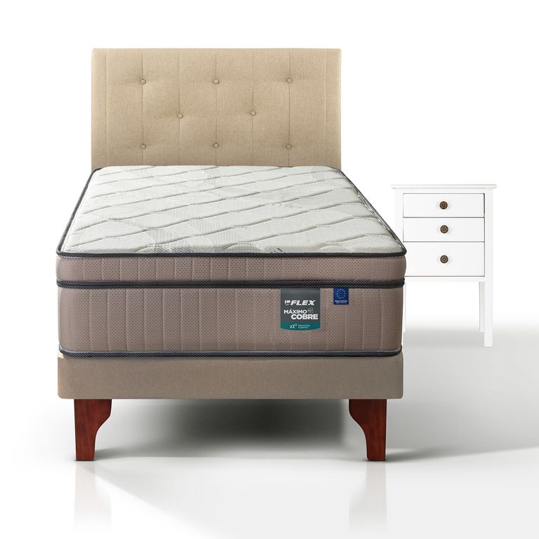 Cama Europea Maximo Cobre 1.5 Plazas x 2.00mt + Respaldo + 1 Velador