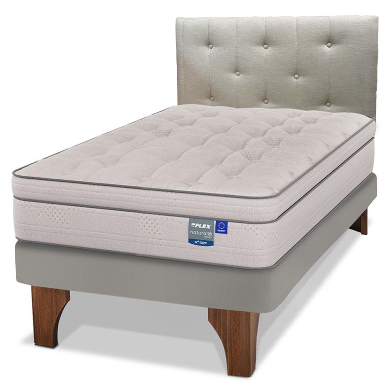 Cama Europea Natural Pocket 1.5 Plazas x 2.00mt + Respaldo