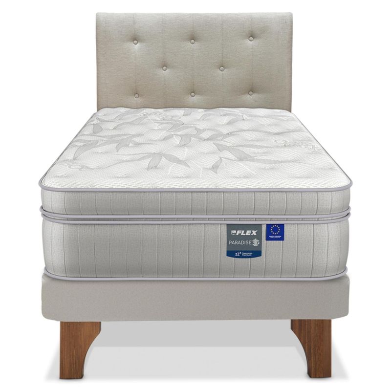 FLEX - Cama Europea Paradise 1.5 Plaza (105x200) Flex + Respaldo Almendra