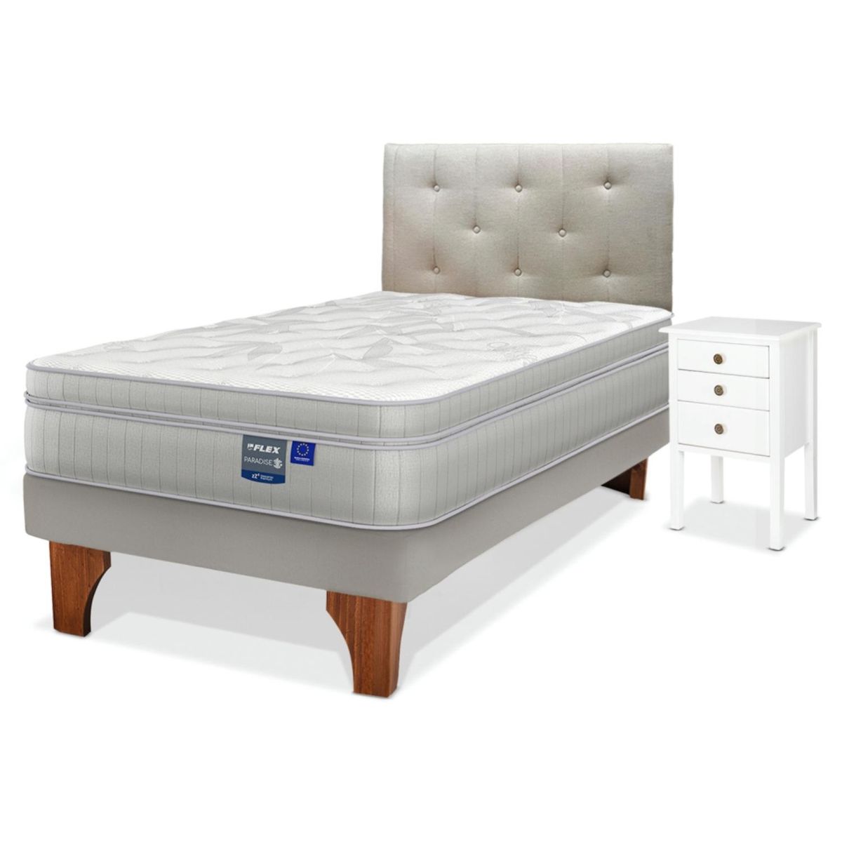 FLEX - Cama Europea Paradise 1.5 Plazas x 2.00mt  + Respaldo + 1 Velador Flex