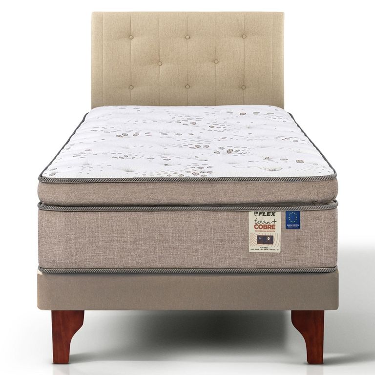 Cama Europea Terra Cobre 1.5 Plazas + Respaldo