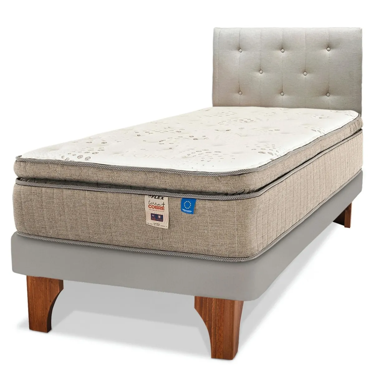 FLEX - Cama Europea Terra Cobre 1.5 Plaza Flex (105x200) + Respaldo Almendra