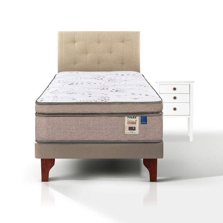 Cama Europea Terra Cobre 1,5 Plazas + Muebles Colonia