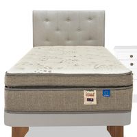 Cama Europea Terra Cobre 1.5 Plaza (105x200) +Respaldo Almendra + Velador Roma
