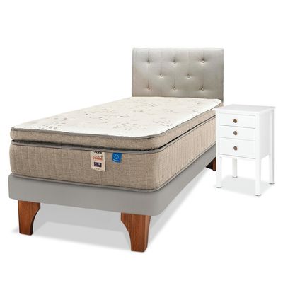 Imagen 2 del producto Cama Europea Terra Cobre 1.5 Plaza (105x200) +Respaldo Almendra + Velador Roma