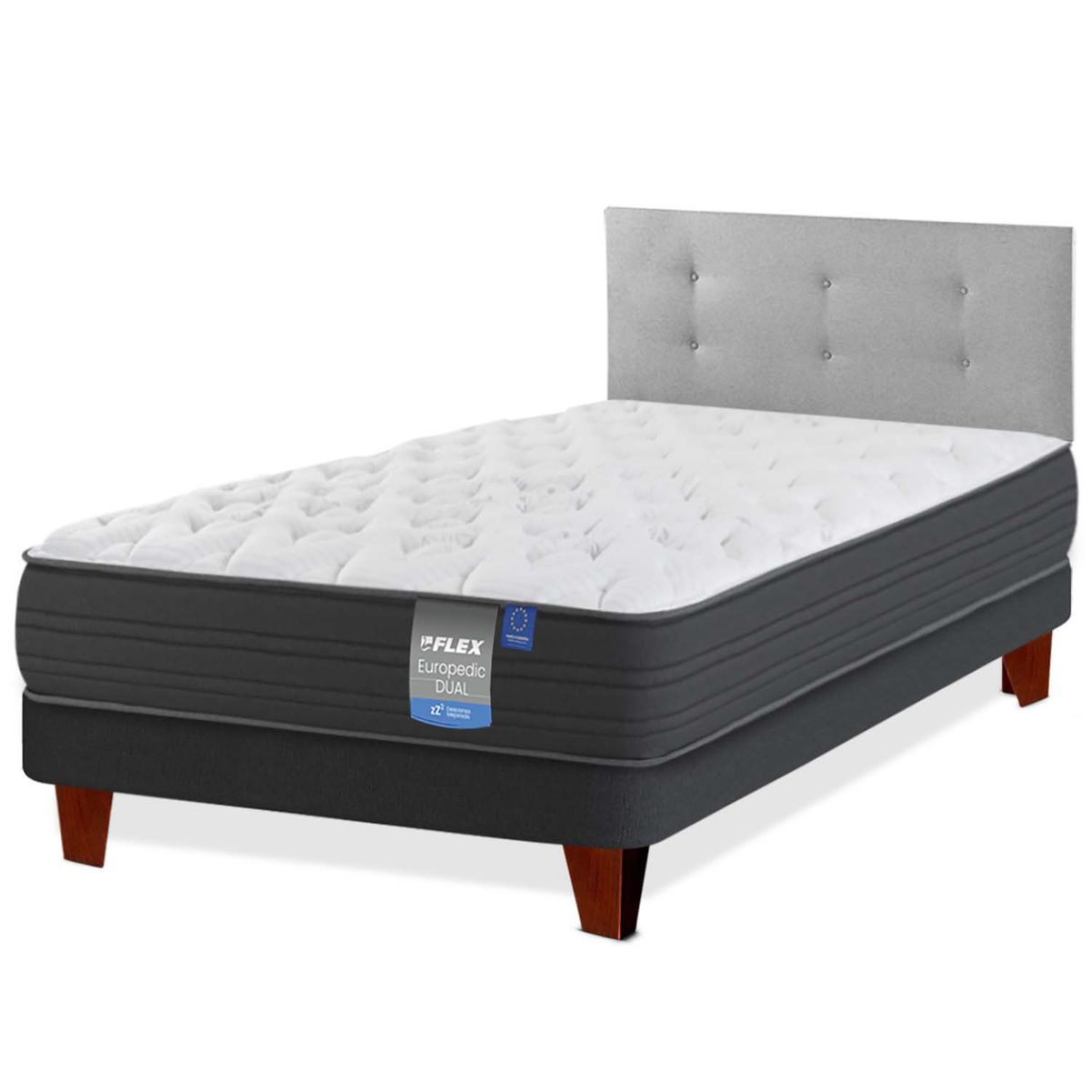 FLEX - Cama Europea Europedic Dual 1.5 Plaza (105X200) Flex + Respaldo Royal