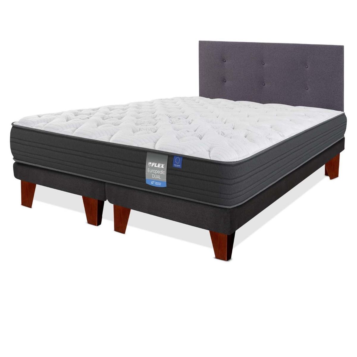 FLEX - Cama Europea Europedic Dual King x 2.00mt Base Dividida + Respaldo Flex