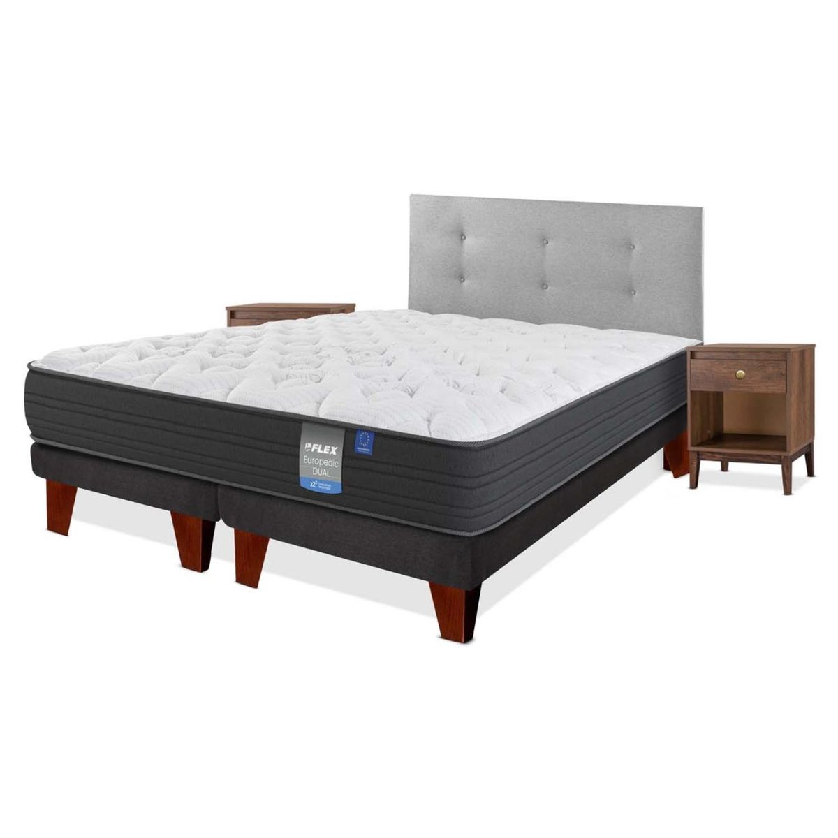 FLEX - Cama Europea Europedic Dual King (180x200) Flex + Respaldo Royal + Velador Aten