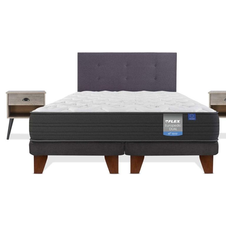 Cama Europea Europedic Dual King x 2.00mt Base Dividida + Respaldo + 2 Veladores
