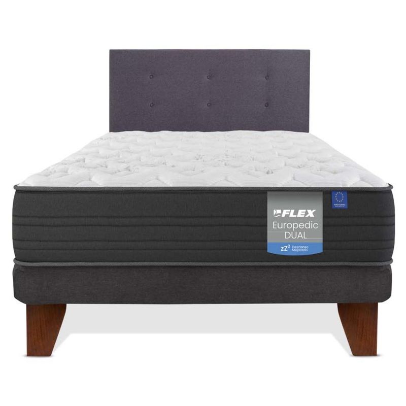 FLEX - Cama Europea Europedic Dual 1.5 Plaza (105x200) Flex + Respaldo Royal