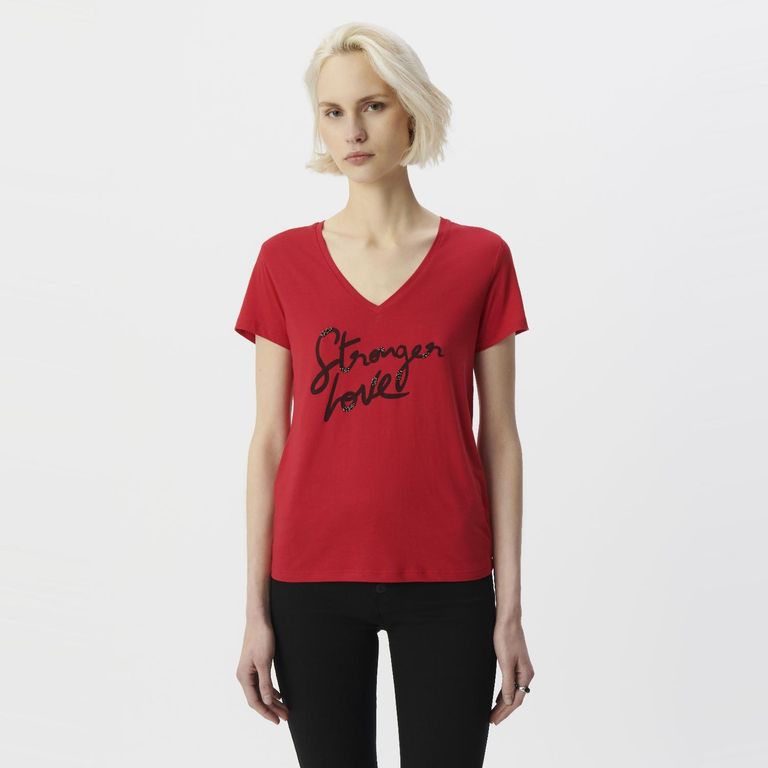 IKKS Polera Manga Corta Mensaje Algodón Mujer