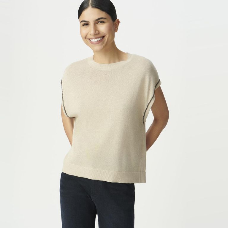 Polera Manga Corta Lineas Brillantes Mujer