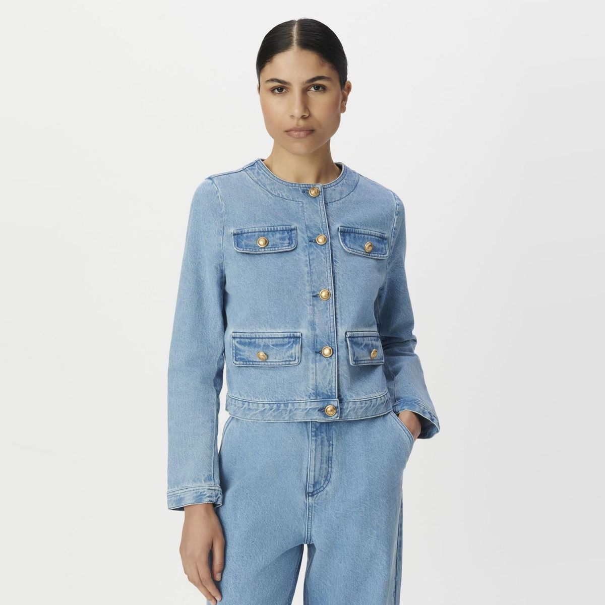 IKKS - Chaqueta Corta Jeans Botones 100% Algodón Mujer IKKS